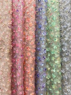 厂家直销新款高档立体激光五叶梅闪电绣 婚纱蕾丝花边面料 刺绣布