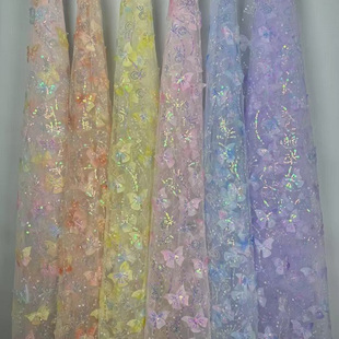 厂家直销高档立体渐变蝴蝶链珠绣贴花绣花 蕾丝花边面料 刺绣布料