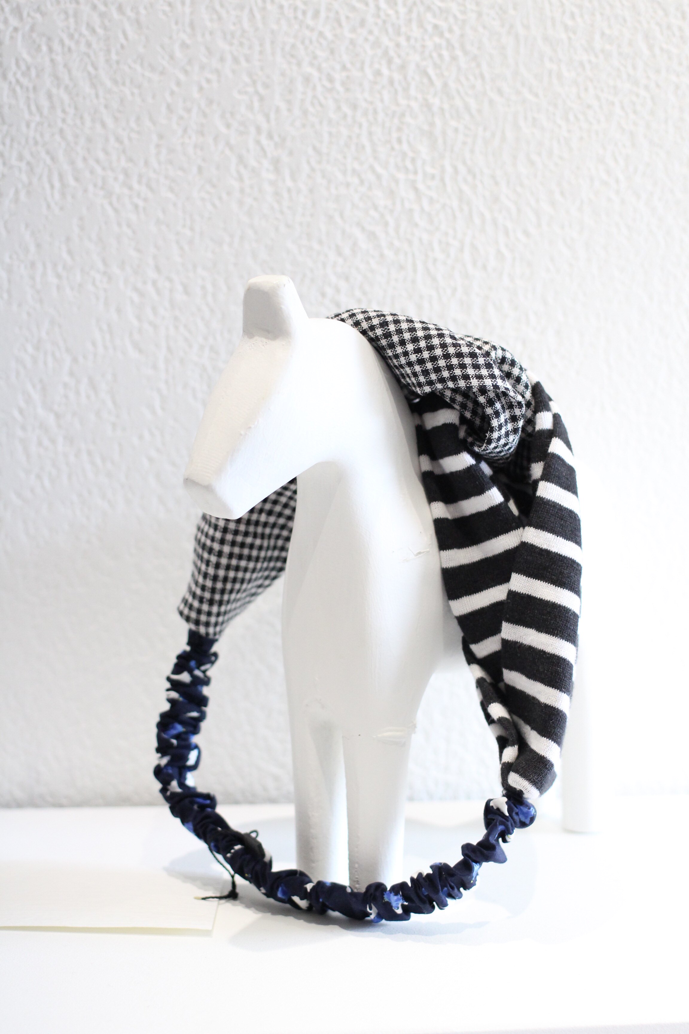 韩国小众设计师款新品高端亚麻黑白格子条纹松紧发带发箍气质单品