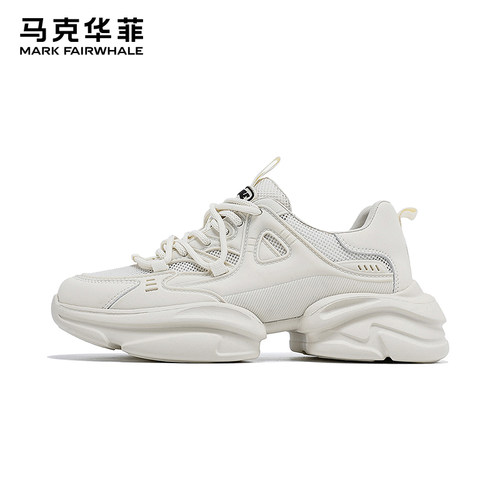 马克华菲运动白色网面透气老爹鞋