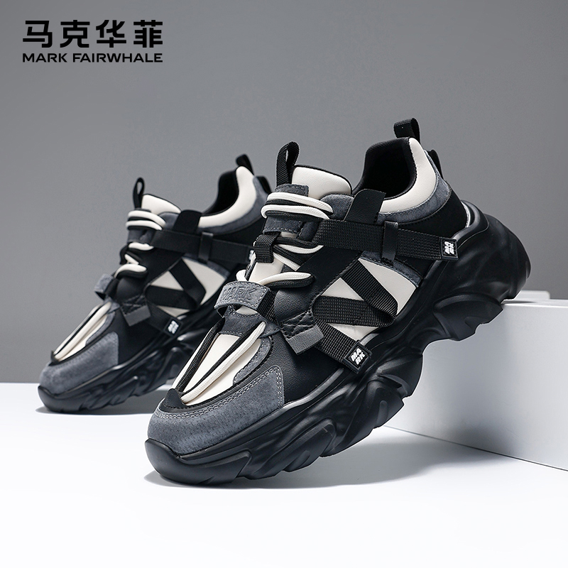 马克华菲秋季皮面休闲增高老爹鞋