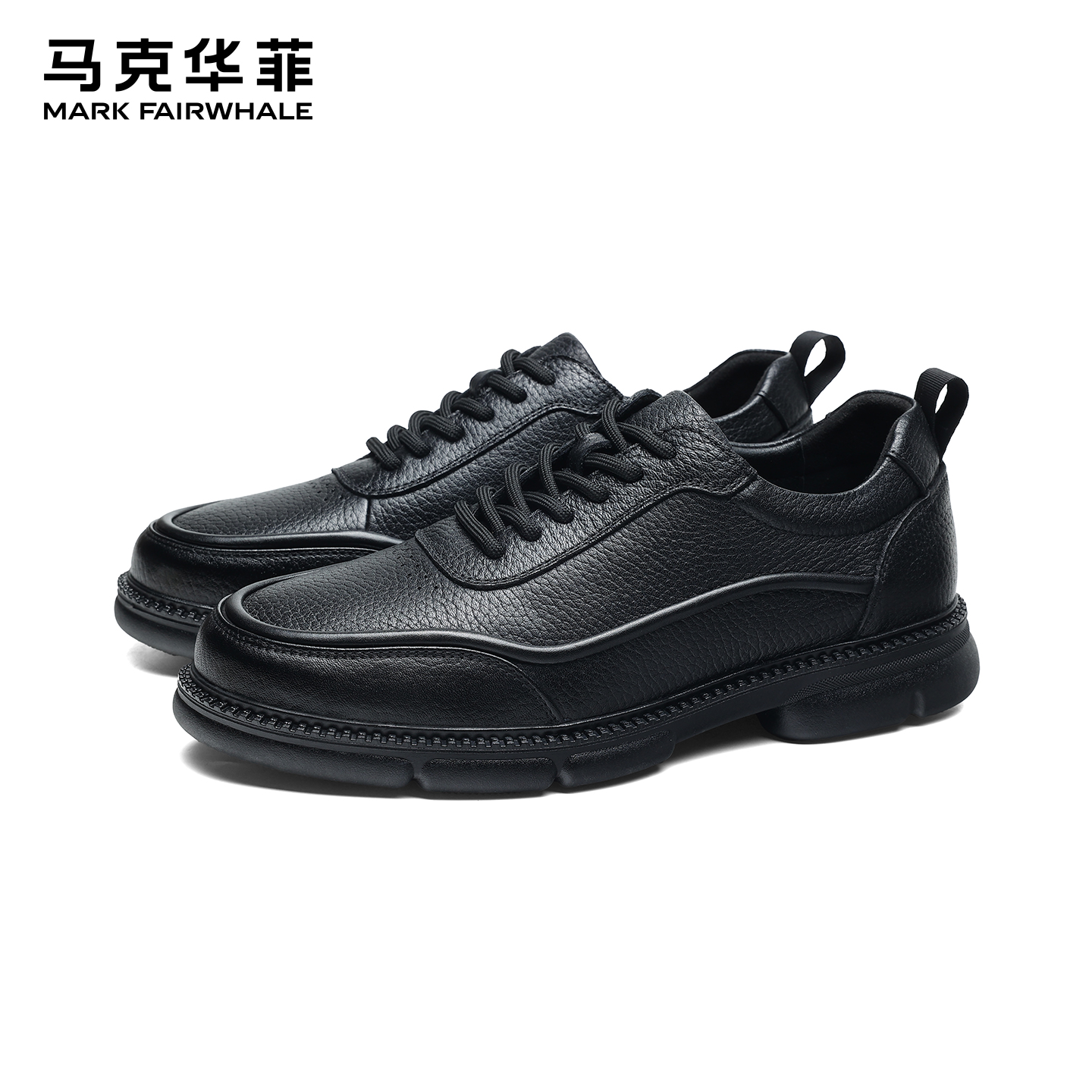 马克华菲男士皮鞋真皮运动软底男鞋高档公务皮鞋男款休闲黑色鞋子