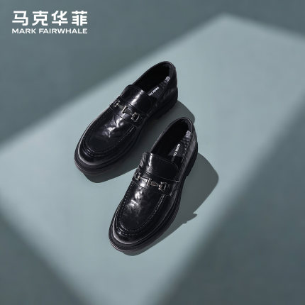 马克华菲休闲皮鞋男夏季2025年厚底乐福鞋男真皮懒人一脚蹬豆豆鞋