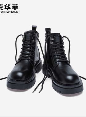 马克华菲马丁靴男款高帮英伦风真皮黑色工装机车靴秋季增高短靴子