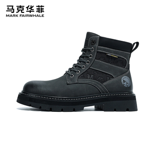 马克华菲中帮马丁靴男2025新款 靴 真皮高帮男靴英伦风黑色厚底工装