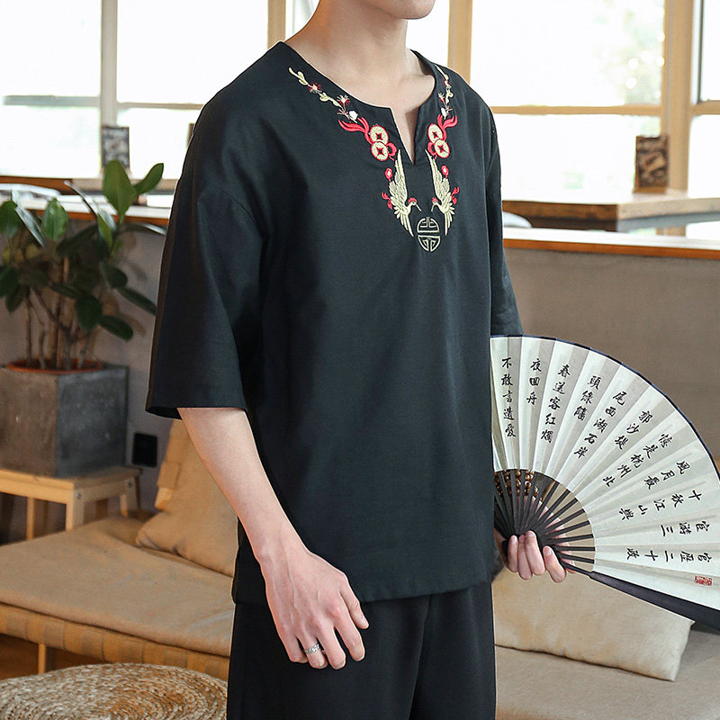 中國風男裝漢服短袖T恤個性民族風刺繡時尚潮男夏季半袖T恤上衣潮在類目 男裝, T恤中 - 來自Buy2taobao.com提供專業的淘寶代購服務