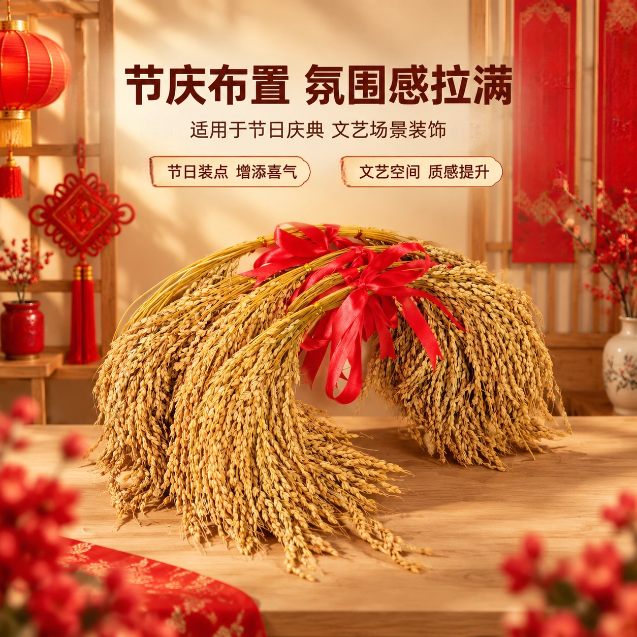 稻穗捆红绳婚房点缀伴手礼装饰品