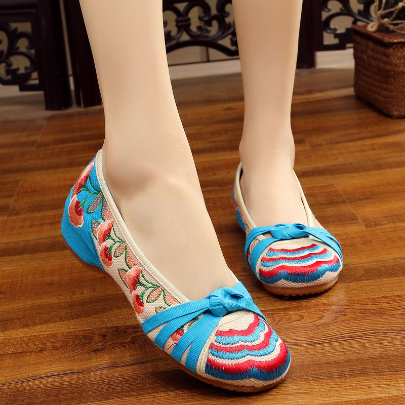 蓝浪纹牛筋底防滑绣花鞋软底女单鞋低跟内增高圆头套脚布鞋汉服鞋,女鞋,浅口单鞋,淘宝优惠券,粉丝福利购,淘宝优惠卷
