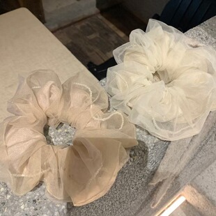 韩系珍珠裸色气质高级感时尚透纱大肠发圈女头绳发饰pompom发圈