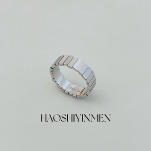 设计师款S925纯银时尚ins银条块极简戒指女轻奢重工叠戴高级戒指