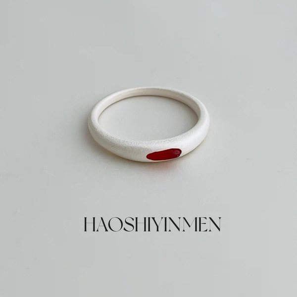 设计师款S925纯银拉丝月牙水滴红玛瑙戒指小众设计感高级轻奢戒指