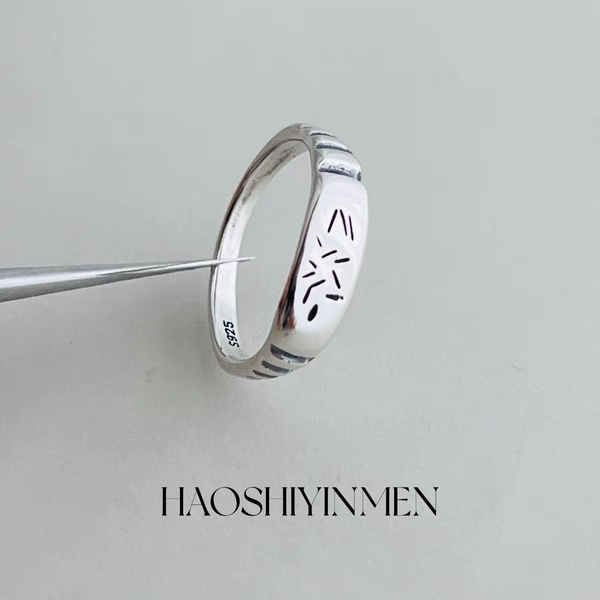 韩国东大门S925纯银手工做旧小众设计简约戒指个性时尚叠戴指环