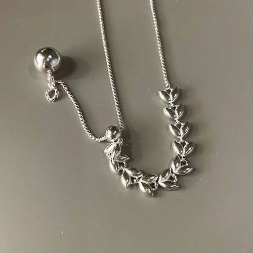 韩国东大门s925通体纯银麦穗抽拉项链树叶抽拉项链简约气质网红款