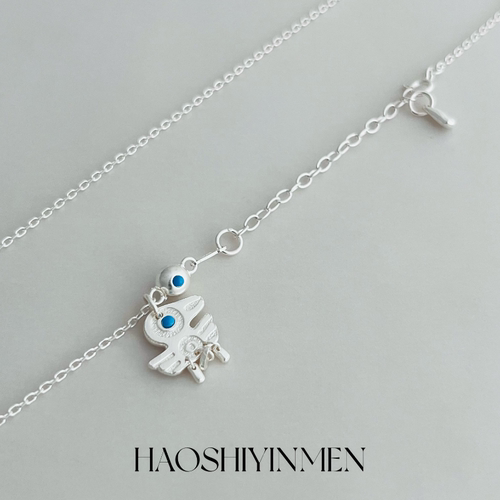 设计师款S925纯银手工小鸟松石眼睛吊坠项链小众设计师度假锁骨链