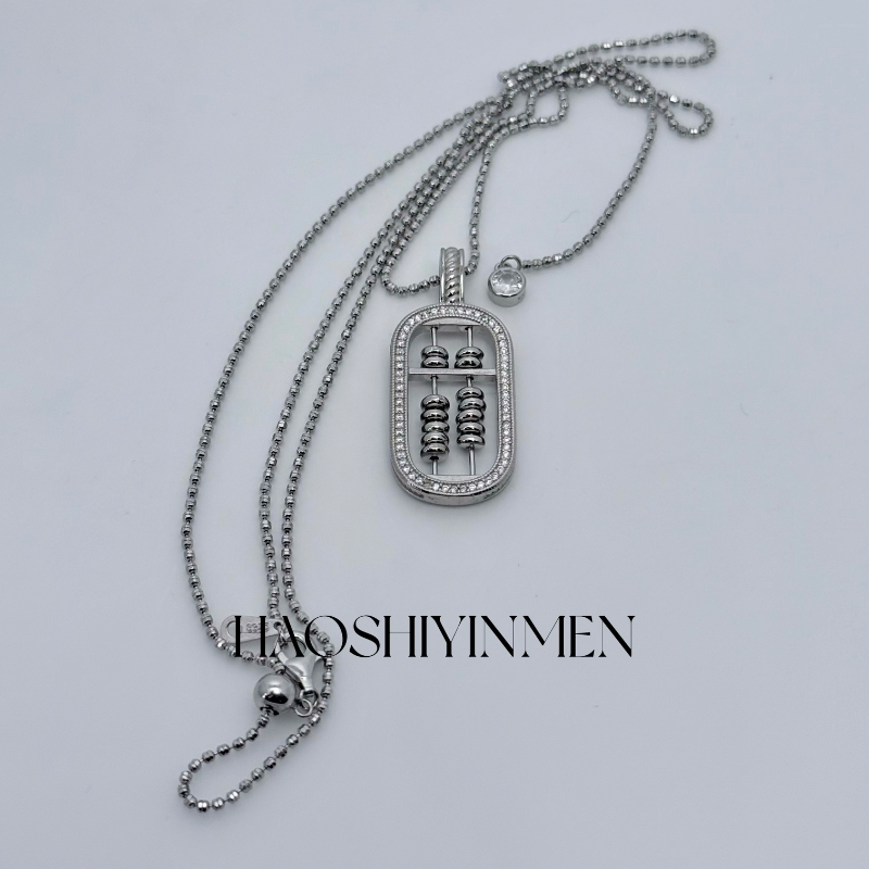 设计师款S925纯银镀铑金算盘项链小众设计感高级轻奢毛衣链
