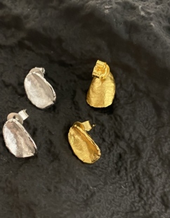 设计师S925通体纯银小众冷淡风不规则圆片极简手工肌理感抽象耳环
