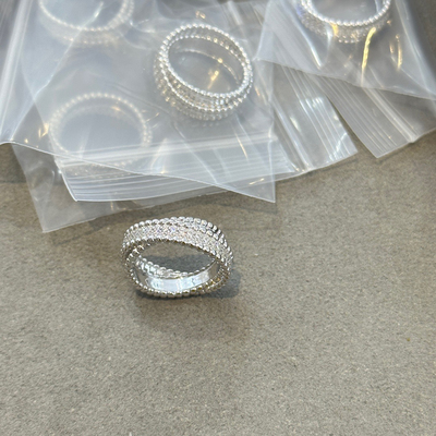 高定款设计师系列S925纯银珠珠戒指交叉麻花女时尚个性闭口戒指