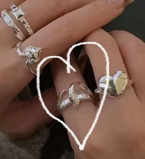 韩国东大门S925纯银双层设计感线条闭口戒指