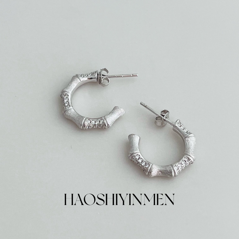 设计师款S925纯银镀金拉丝耳钉镶钻竹节设计简约耳环女,饰品/流行首饰/时尚饰品新,银饰耳饰,淘宝优惠券,粉丝福利购,淘宝优惠卷