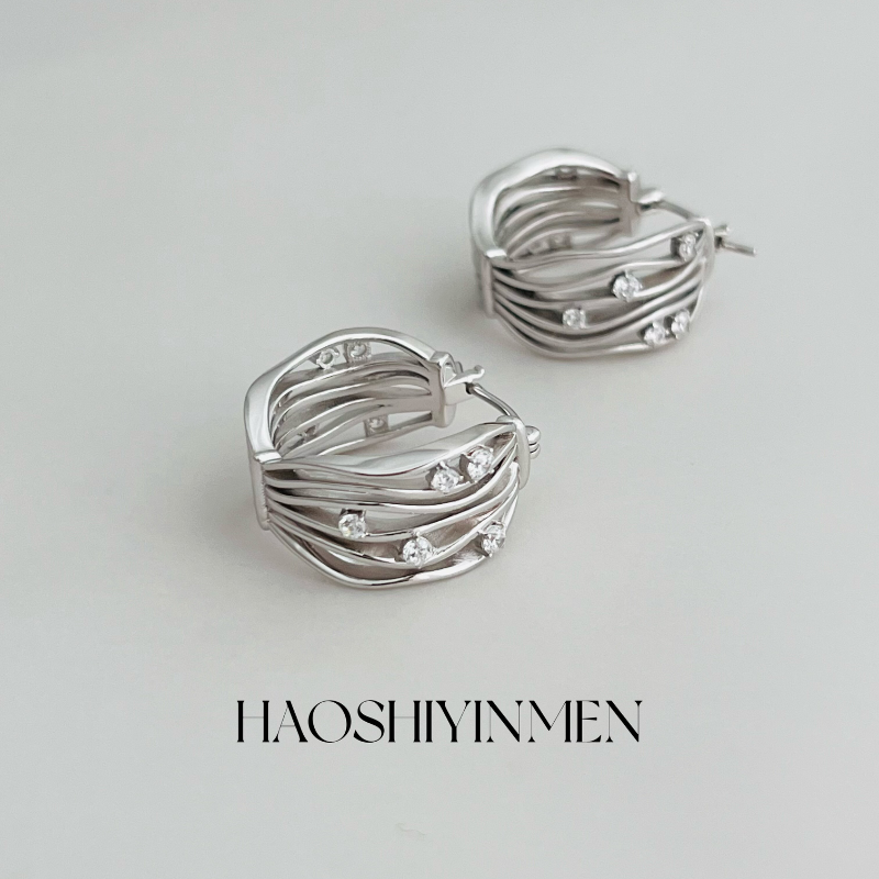 设计师款S925纯银多层缠绕线条耳环女气质优雅时尚百搭耳环