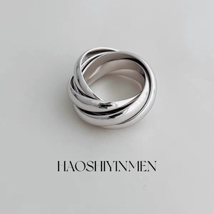高定款设计师系列五环重工戒指镀白金老金高级感食指戒