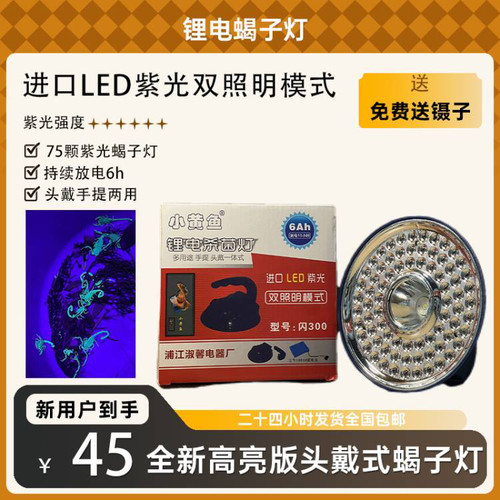 圆型头戴式抓蝎子75课紫光户外便携式头戴蝎子灯送镊子6h续航