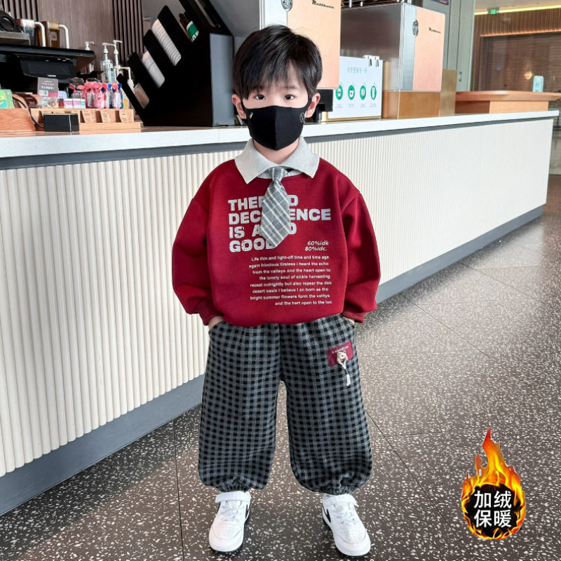 男童休闲学院风冬季中小童加绒套装2026新款宝宝潮流时尚卫衣套装,童装/婴儿装/亲子装,儿童运动套装,淘宝优惠券,粉丝福利购,淘宝优惠卷