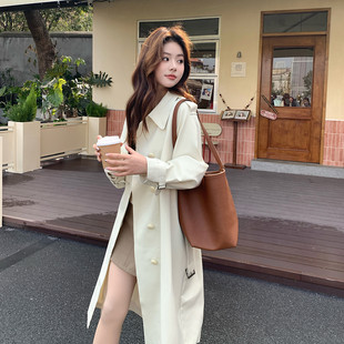 2026新款 1820P145控258 奶油色收腰显瘦百搭小格子显高风衣2D009