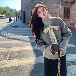 现货早春新款 k328 斗篷蕾丝蝴蝶带双面羊毛呢外套p205