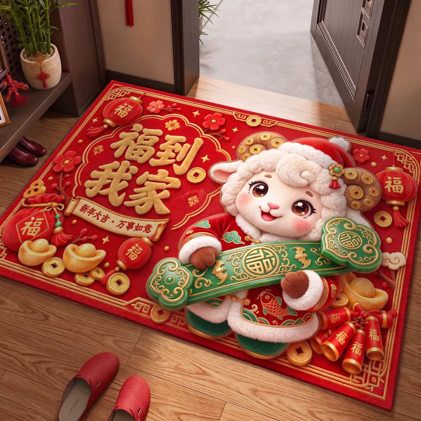 2027羊年红色地垫宝开门红新年家用贺岁门垫电商货源保险一件代发