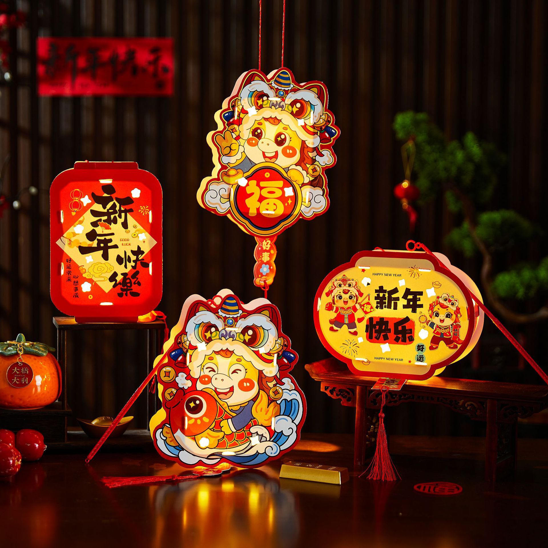 新年手提灯笼元宵新年儿童手提花灯发光diy 灯笼新款灯笼发光灯笼