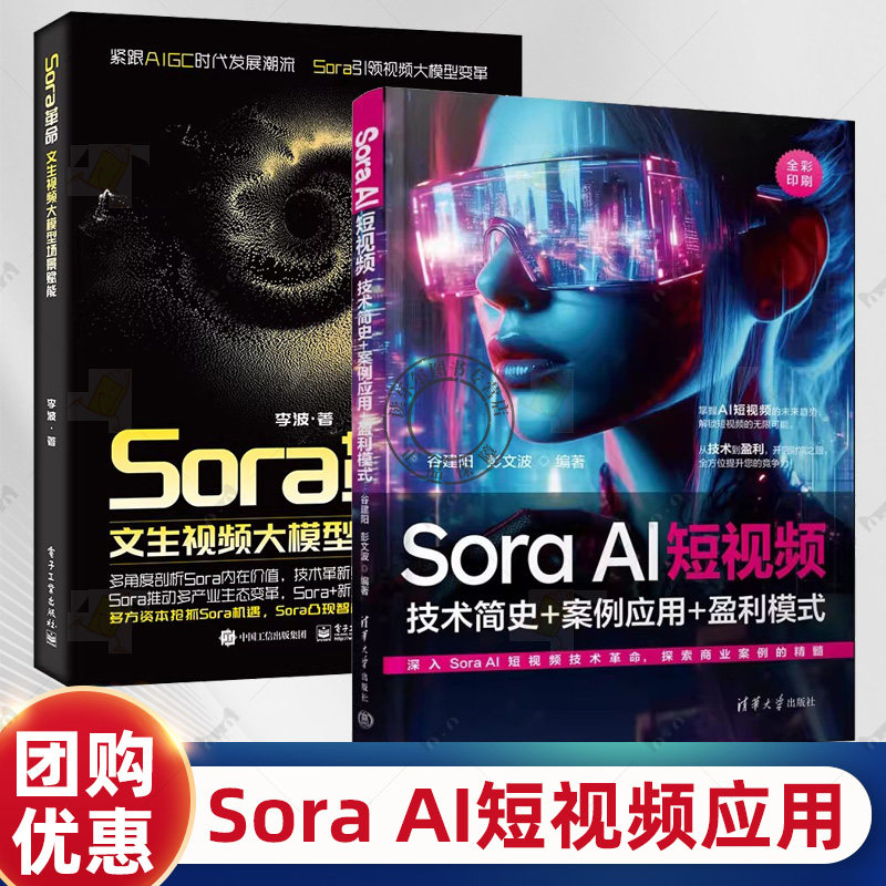 2册 Sora AI短视频 技术简史+案例应用+盈利模式 谷建阳+Sora革命 文生视频大模型场景赋能 AIGC创作书籍 短视频剪映编辑技巧教程