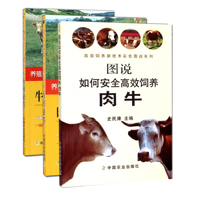 肉牛养殖技术书籍全3册 养牛书籍大全图说如何安全饲养肉牛+肉牛健康养殖技术+牛病防控关键技术有问答 养牛技术大全