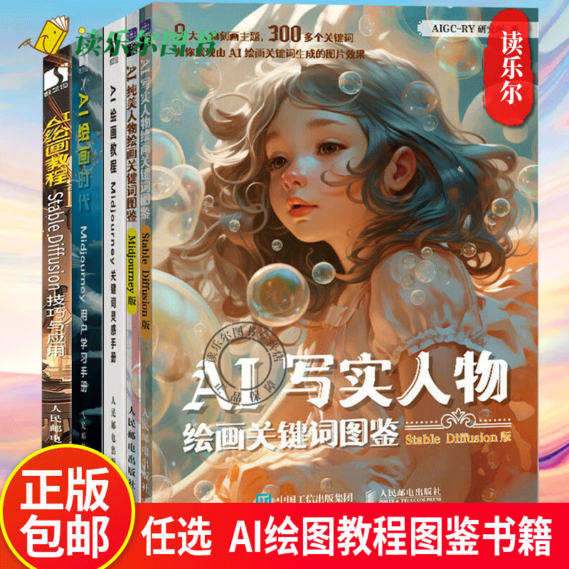 5册任选 AI绘画教程Stable Diffusion技巧与应用+Midjourney关键词灵感手册+Midjourney用户学习手册+AI纯美人物绘画关键词图鉴