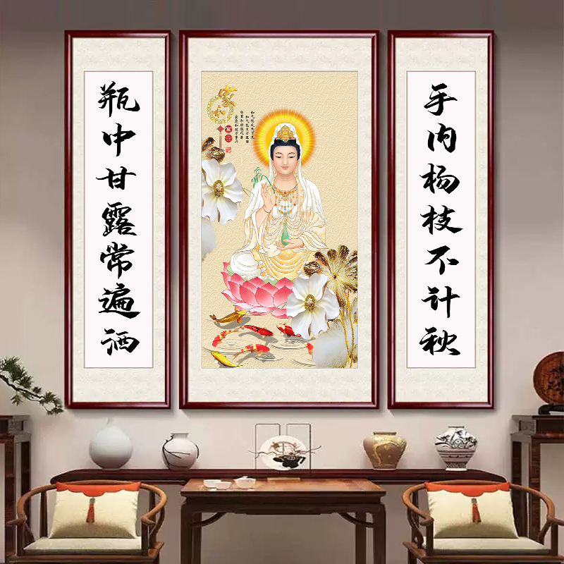 新款十字绣中堂大幅挂画佛像观音线绣客厅刺绣中国风简约手工绣
