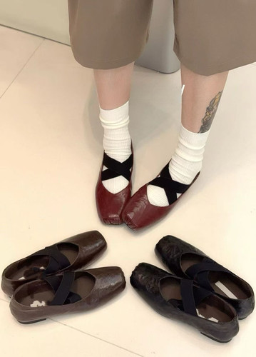 MFX9-286欧货羊皮女鞋2026夏真皮圆头交叉带玛丽珍鞋女单鞋韩系