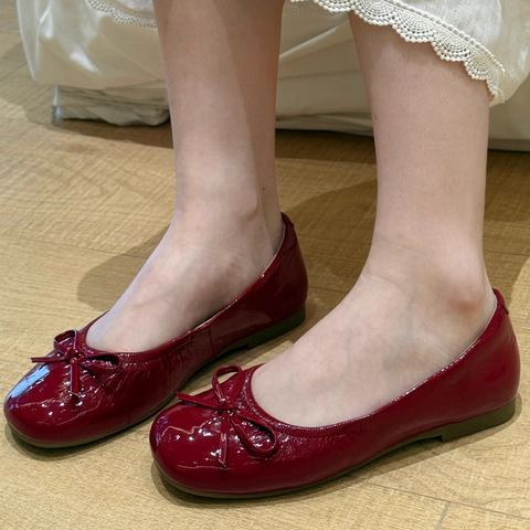 牛皮版 MFX29-2987头层牛皮女鞋2025夏真皮圆头蝴蝶结浅口单鞋