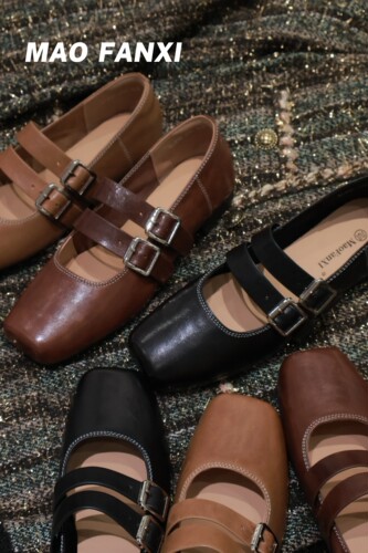 MFX9-317羊皮版韩系方头双扣小单鞋