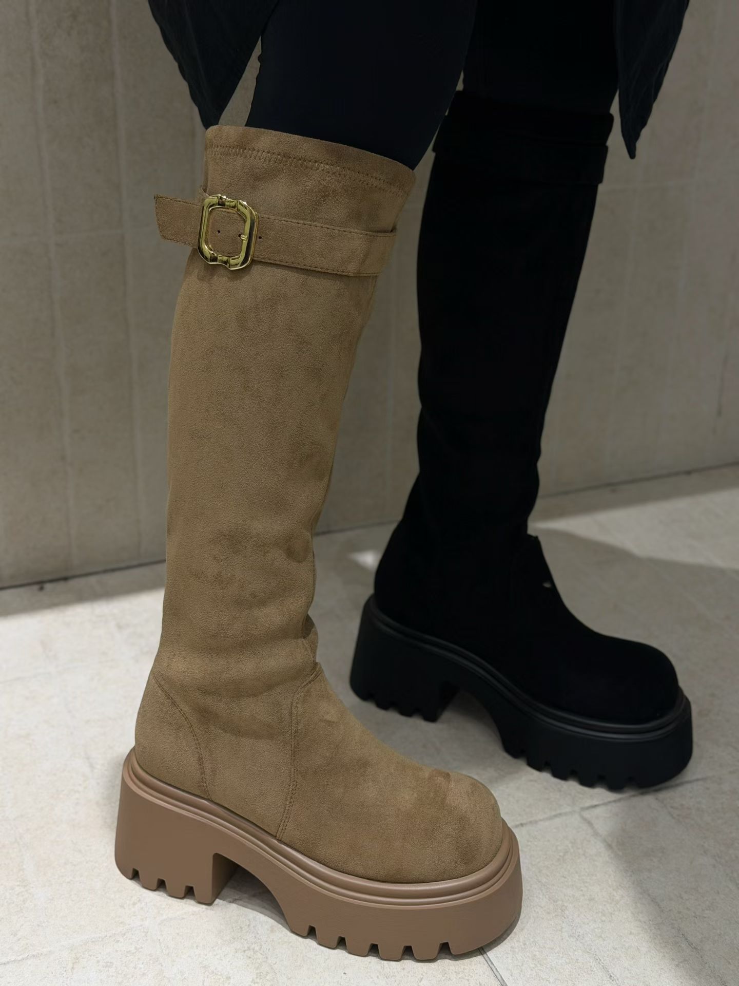 MFX 50133欧货牛皮女鞋2025冬真皮圆头韩系长筒靴