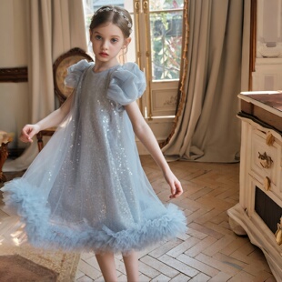 西米女童公主裙春夏洋气高端2026新款 亮片女孩连衣裙儿童生日礼服