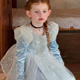 女童秋冬灰姑娘公主裙辛德瑞拉圣诞儿童重工生日礼服蓬蓬裙连衣裙