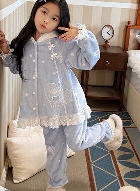 女童冬季保暖珊瑚绒艾莎家居服