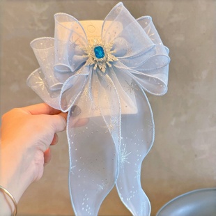 儿童发夹冰雪奇缘飘带蝴蝶结艾莎公主雪花夹宝宝立体顶夹女童头饰