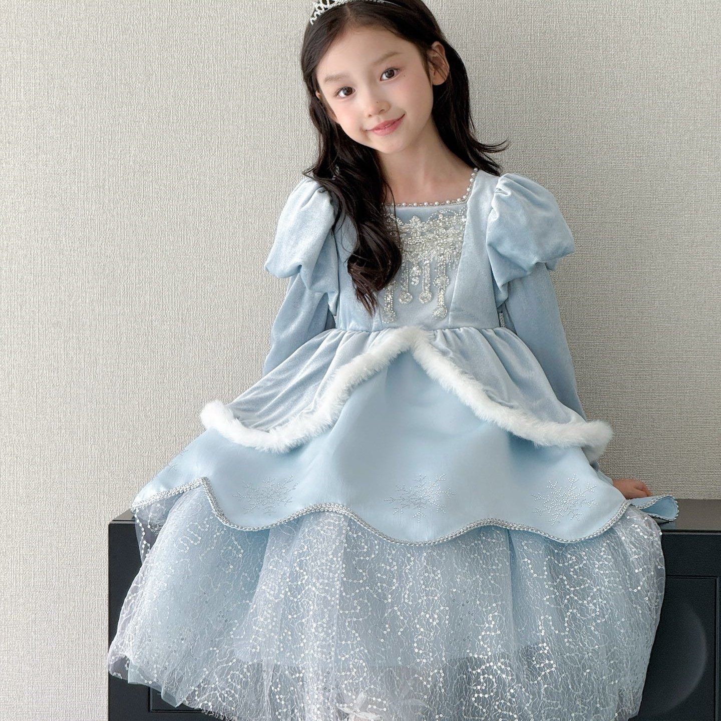 女童艾莎公主裙冬装丝绒连衣裙