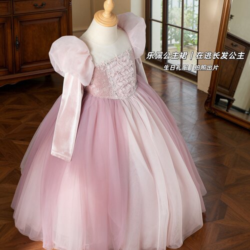女童乐佩公主裙亮片泡泡袖礼服裙