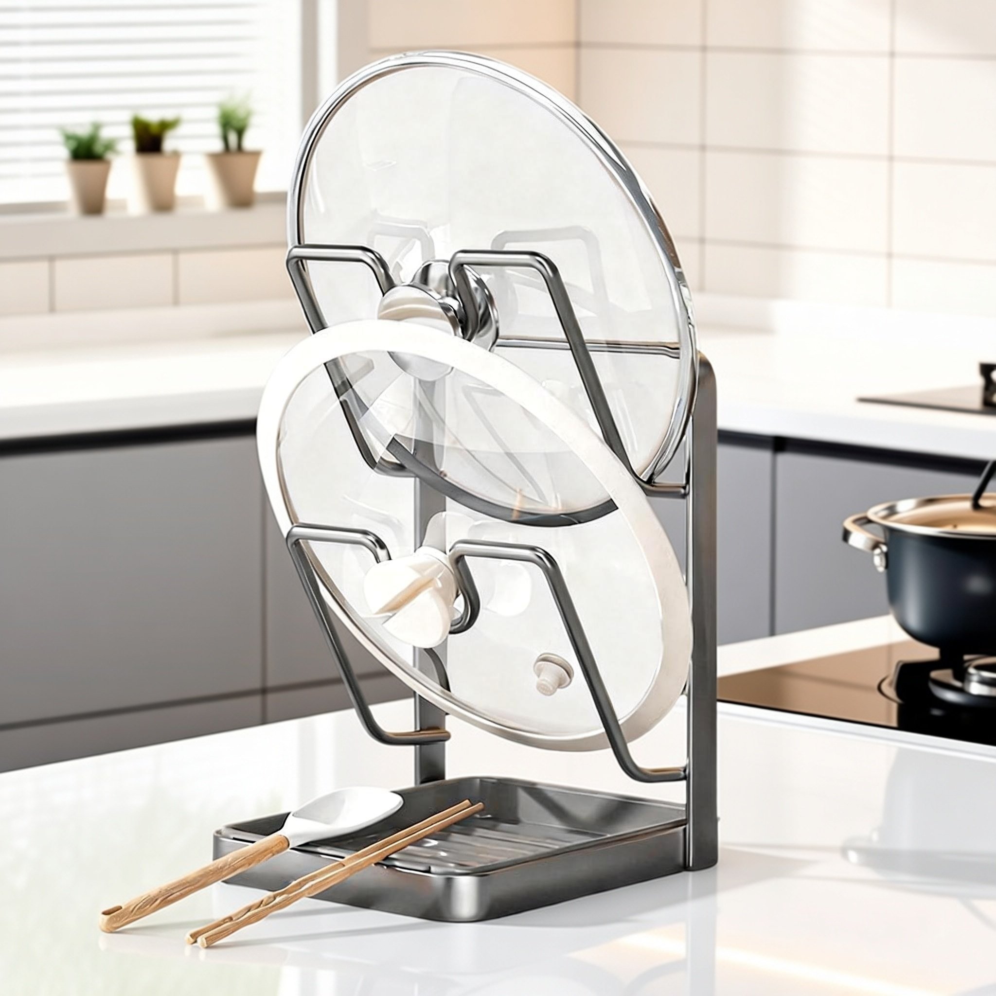 带沥水盆 大小通用 锅盖架台面锅铲架厨房多功能收纳置物架