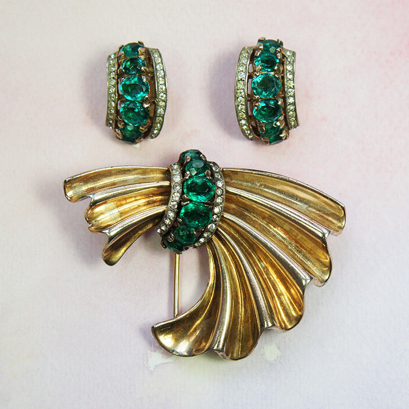 TRIFARI中古银镀金中性胸针耳夹