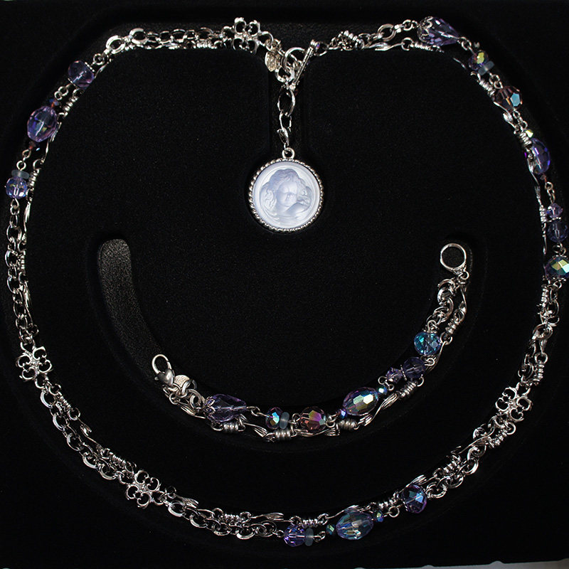 红叶题诗 全新带盒早期美国kirksfolly紫色天使脸项链手链套装