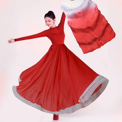 光亮扇子舞蹈服大摆长裙万疆演出服现代舞飘逸灯火里的中国女如愿