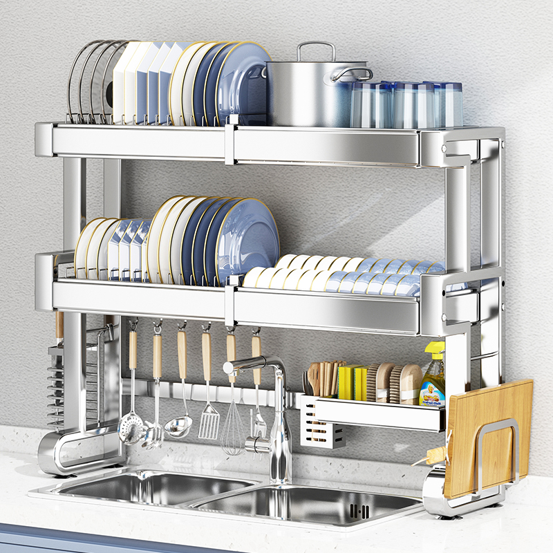 厨房水槽置物架多层台面304不锈钢洗碗池上方放碗碟盘沥水收纳架